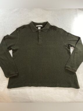 Perry Ellis Long Sleeved Pullover Knit Polo Olive Green Size Small
